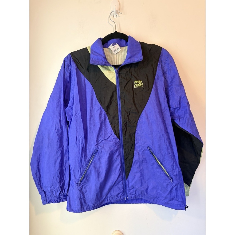 Vintage 90s‎ Moving Comfort Windbreaker Jacket Womens Sm Blue Mesh Lined Vented